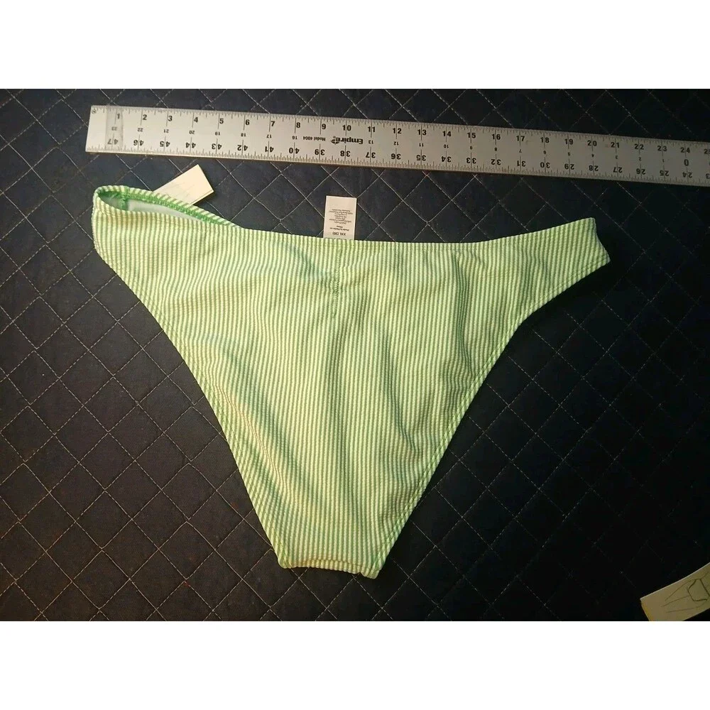 No Boundaries Swimsuit Bottoms Size XXL Green White Stripe Cheeky High Leg New